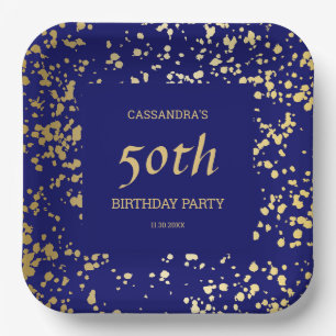 Classy Egypt Gold Sprinkles Navy Blue Birthday Paper Plates