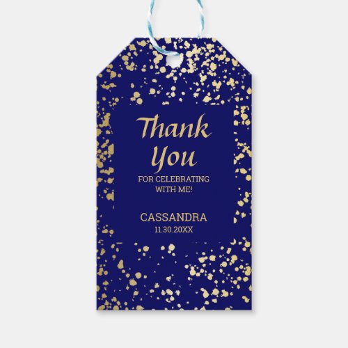 Classy Egypt Gold Sprinkles Navy Blue Thank You Gift Tags