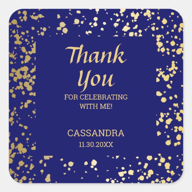 Classy Egypt Gold Sprinkles Navy Blue Thank You Square Sticker (Front)