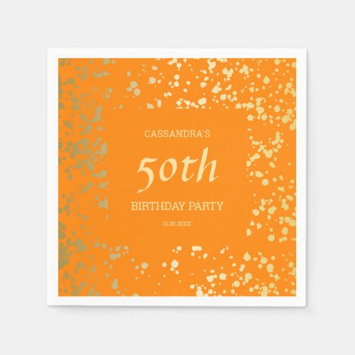 Classy Egypt Gold Sprinkles Orange Birthday Napkins