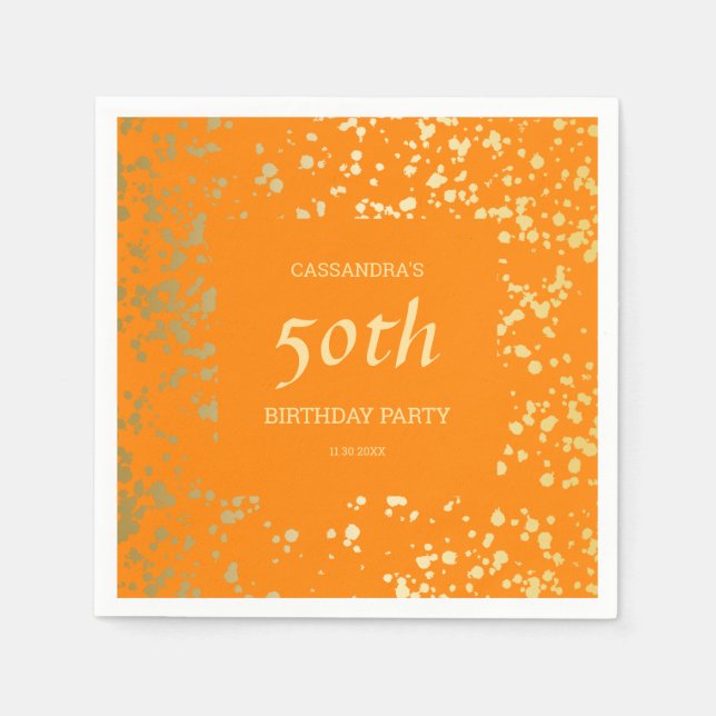 Classy Egypt Gold Sprinkles Orange Birthday Napkins (Front)