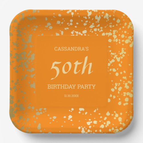 Classy Egypt Gold Sprinkles Orange Birthday Paper Plates