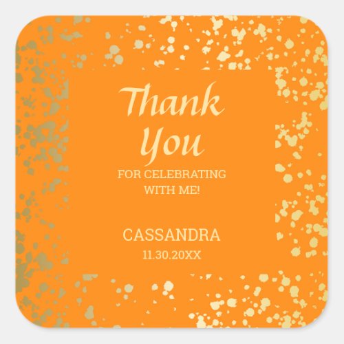 Classy Egypt Gold Sprinkles Orange Thank You Square Sticker