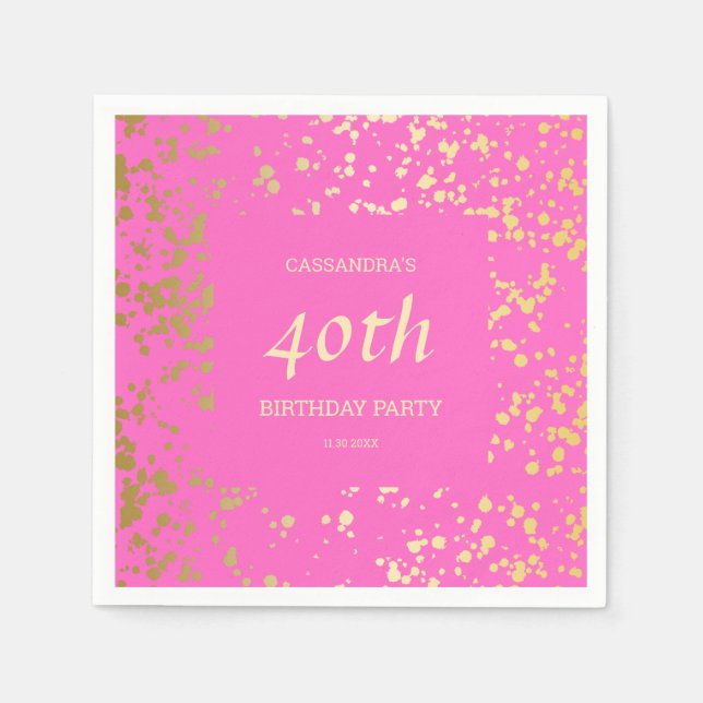 Classy Egypt Gold Sprinkles Pink Birthday Napkins (Front)