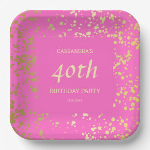 Classy Egypt Gold Sprinkles Pink Birthday Paper Plates