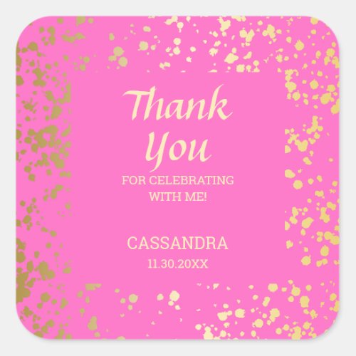 Classy Egypt Gold Sprinkles Pink Thank You  Square Sticker