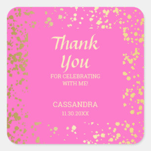 Classy Egypt Gold Sprinkles Pink Thank You  Square Sticker