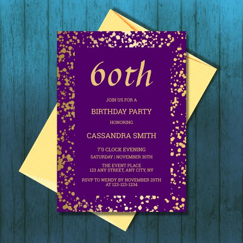 Classy Egypt Gold Sprinkles Purple Birthday Invitation