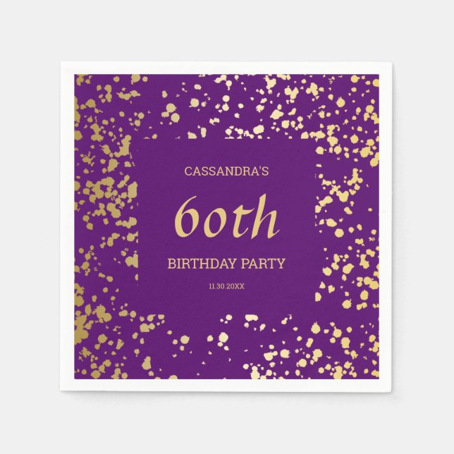 Classy Egypt Gold Sprinkles Purple Birthday Napkins (Front)