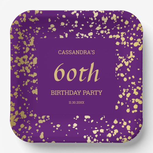 Classy Egypt Gold Sprinkles Purple Birthday Paper Plates