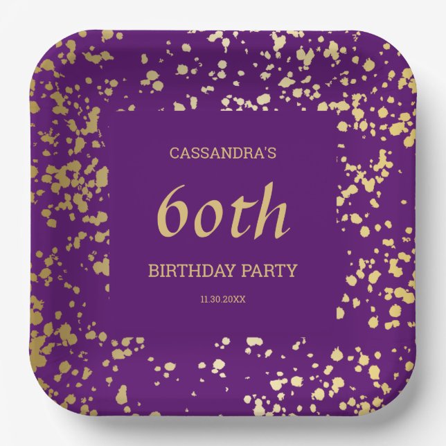 Classy Egypt Gold Sprinkles Purple Birthday Paper Plates (Front)