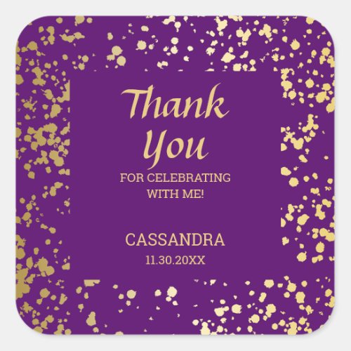 Classy Egypt Gold Sprinkles Purple Thank You Square Sticker