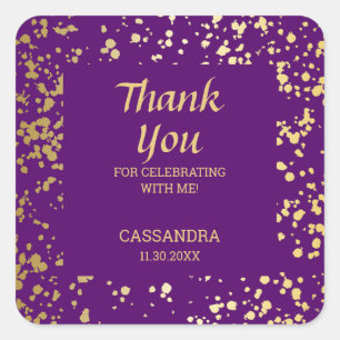 Classy Egypt Gold Sprinkles Purple Thank You Square Sticker