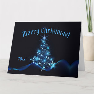 Classy Elegance Blue Shine Stars Christmas Tree Thank You Card