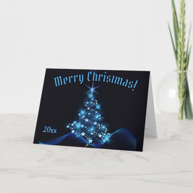 Classy Elegance Blue Shine Stars Christmas Tree   Thank You Card (Front)