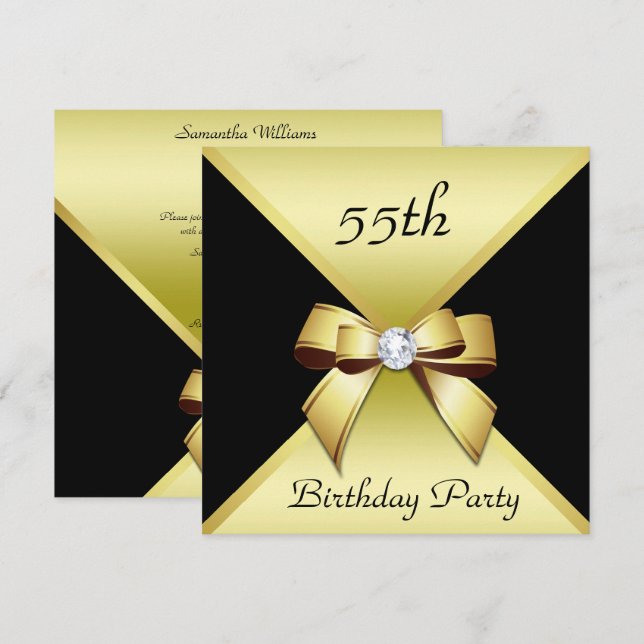 Classy Elegance Gold & Black 55th Birthday Party Invitation (Front/Back)