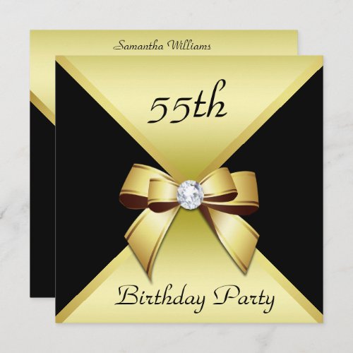 Classy Elegance Gold  Black 55th Birthday Party Invitation