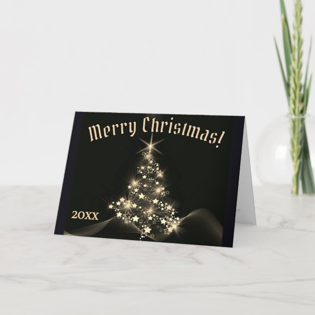 Classy Elegance Gold Shine Stars Christmas Tree   Thank You Card (Front)