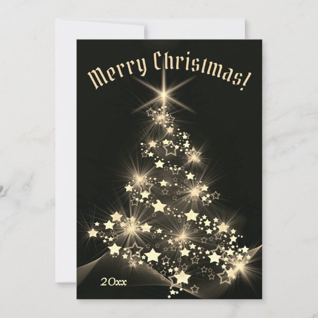 Classy Elegance Gold Stars on Christmas Tree   Holiday Card (Front)