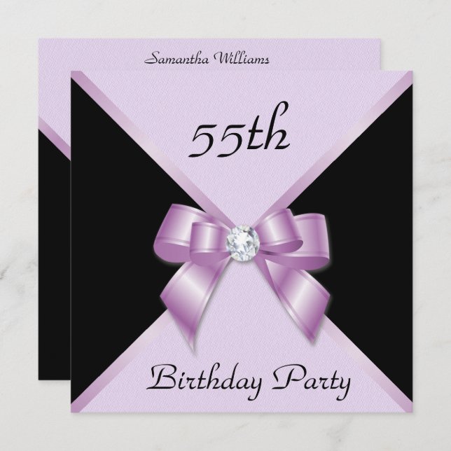 Classy Elegance Lilac & Black 55th Birthday Party Invitation (Front/Back)