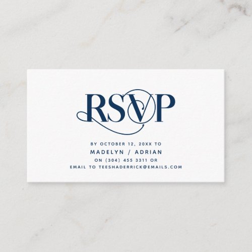 Classy Elegance Navy Blue Script RSVP respond Enclosure Card