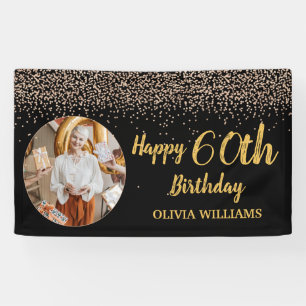 Classy Elegant 60th Birthday Black Gold Glitter Banner