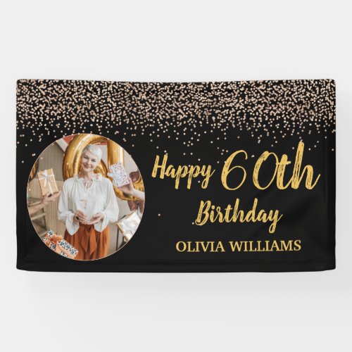 Classy Elegant 60th Birthday Black Gold Glitter  Banner