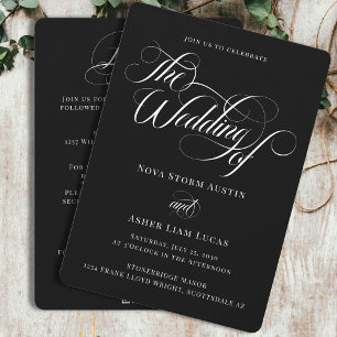 Classy Elegant All In One QR Code Black Wedding Invitation