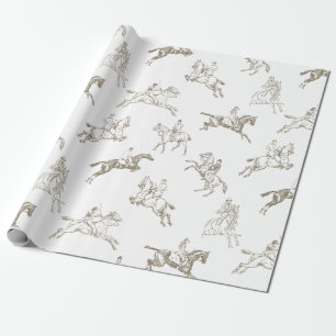 Classy Elegant Beige Horse Riding Country Toile  Wrapping Paper