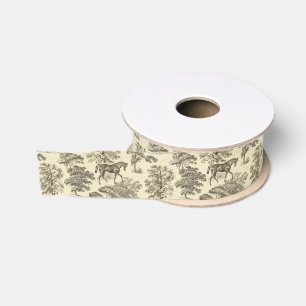 Classy Elegant Beige Horses Country Toile Grosgrain Ribbon