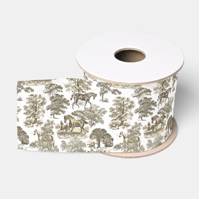 Classy Elegant Beige Horses Country Toile Grosgrain Ribbon (Spool)