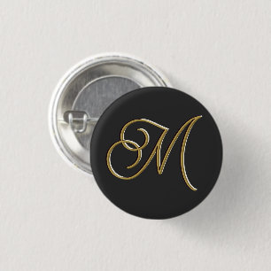 Classy Elegant Black and Gold Vintage Monogrammed Button