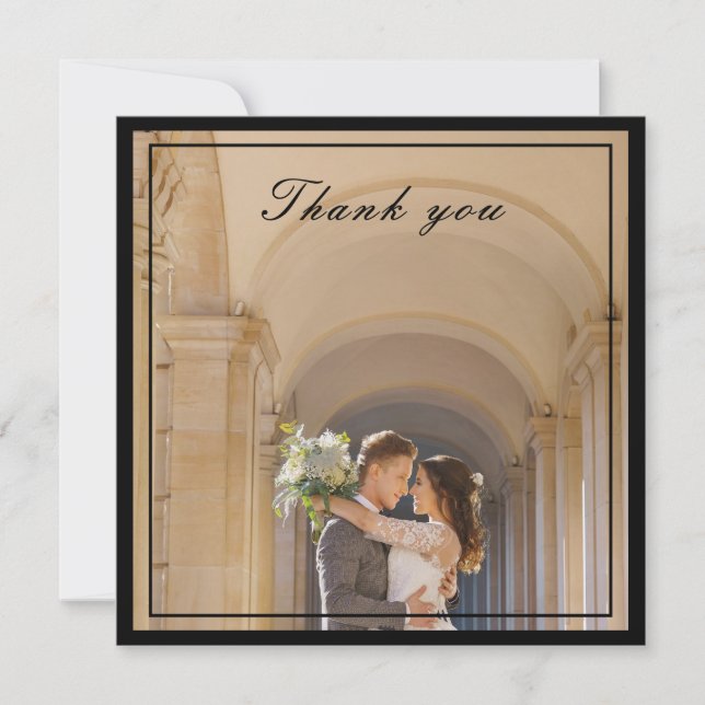 Classy & Elegant Black & Cream Ivory Wedding Photo Thank You Card (Front)