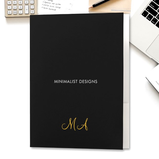 Classy Elegant Black Gold Monogram Name Pocket Folder (Creator Uploaded)