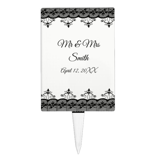 Classy Elegant Black Lace Wedding Cake Topper (Front)
