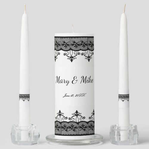 Classy Elegant Black Lace Wedding Unity Candle Set