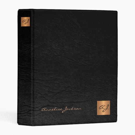 Classy elegant black leather gold glitter monogram mini binder | Zazzle.com