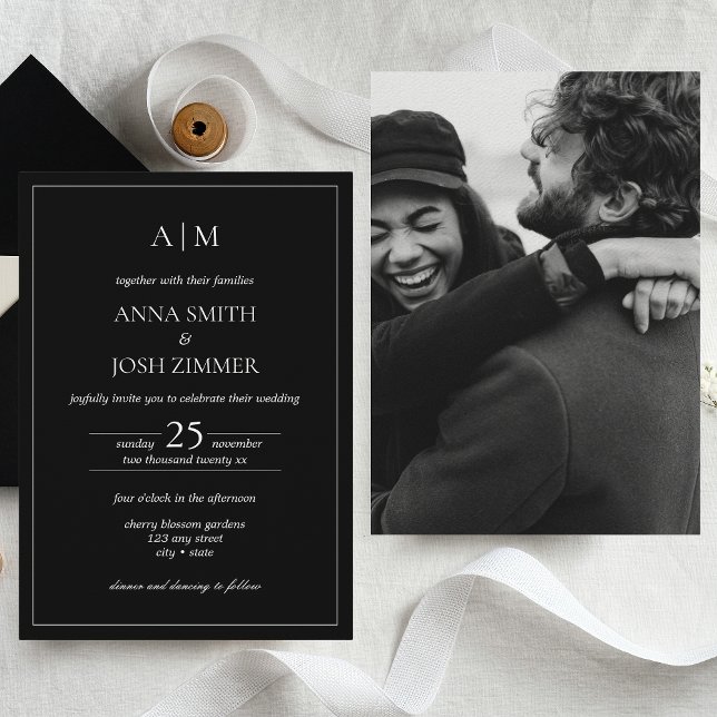 Classy Elegant Black Modern Minimalist Photo Invitation (Creator Uploaded)