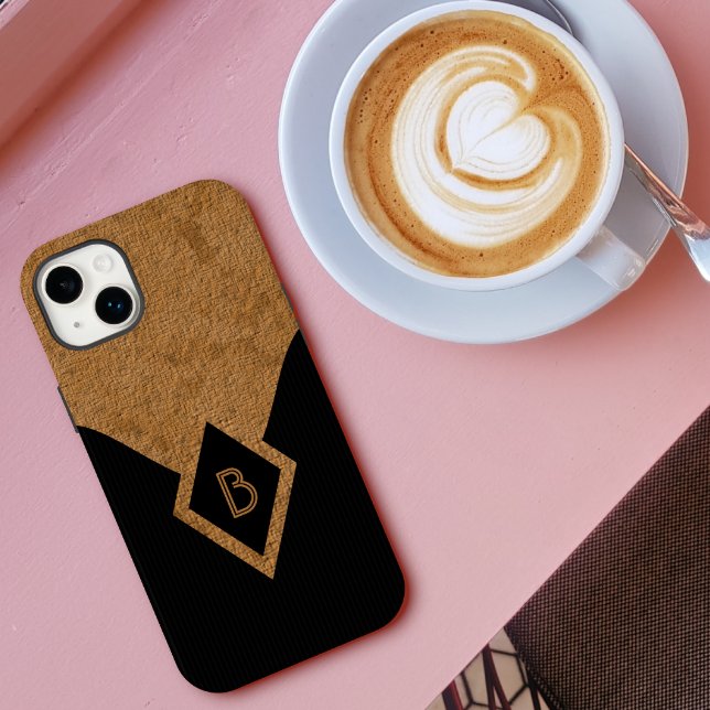 Classy Elegant Black Pinstripe and Tan Monogram Case-Mate iPhone Case (Creator Uploaded)