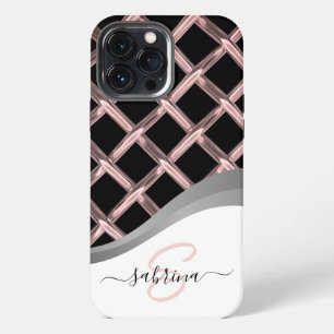 Classy Elegant Black & Silver Metal Monogram Name iPhone 13 Pro Max Case