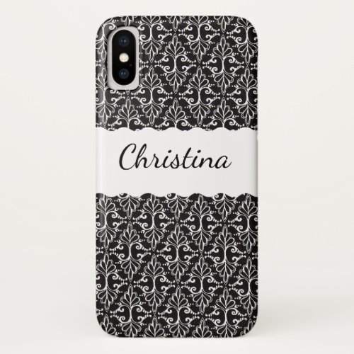 Classy Elegant Black White Damask Fancy Scrolls iPhone X Case