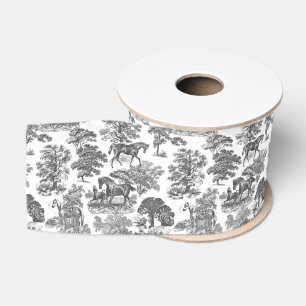 Classy Elegant Black White Horses Country Toile Grosgrain Ribbon