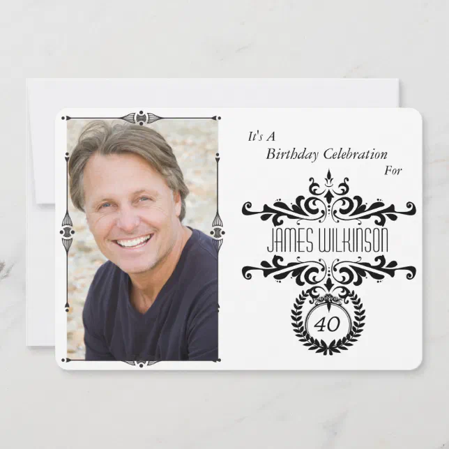 Classy Elegant Black/White Photo Birthday Invite Zazzle