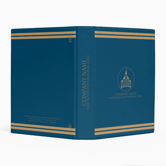 Classy Elegant Blue, Light Brown Real Estate Agent Mini Binder (Background)