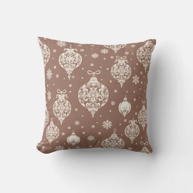 Classy Elegant Brown White Christmas Ornaments Throw Pillow (Front)