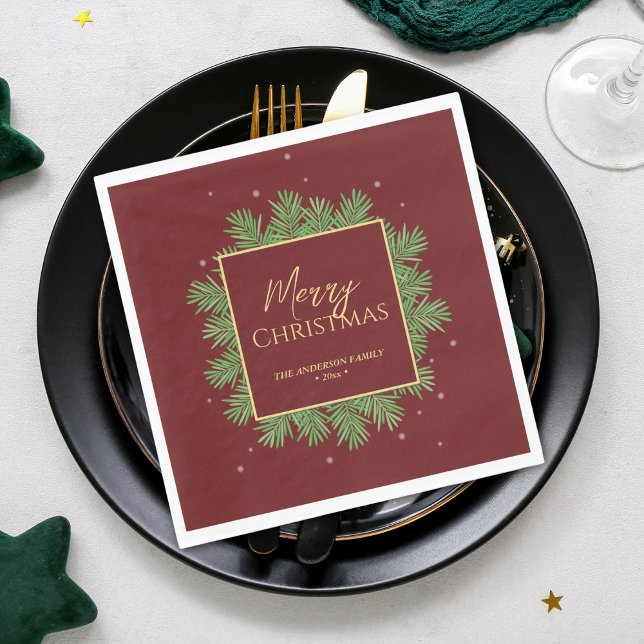 Classy Elegant Burgundy & Gold Christmas Botanical Napkins (Creator Uploaded)