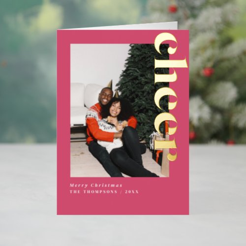 Classy Elegant Cheer Christmas Photo Foil Holiday Card