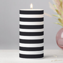 Classy Elegant Chic Black And White Striped Pillar Candle