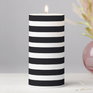 Classy Elegant Chic Black And White Striped Pillar Candle