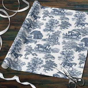 Classy Elegant Chic Blue Horses Toile Pattern Wrapping Paper